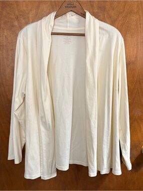 L.L. Bean Butter Yellow Open Front Long Sleeve Cardigan Supima Cotton 1X Office